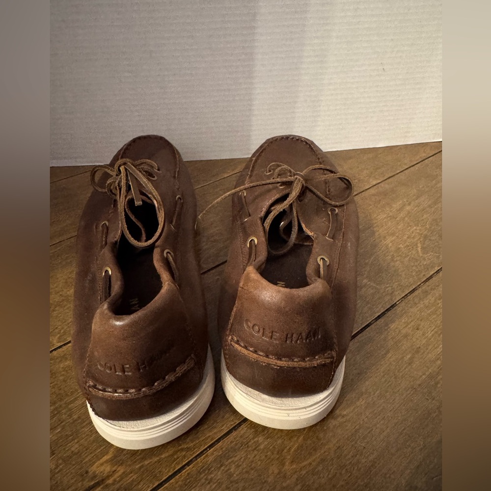 Men's Cole Haan Brown Leather Boat Shoes - Picture 4 of 6